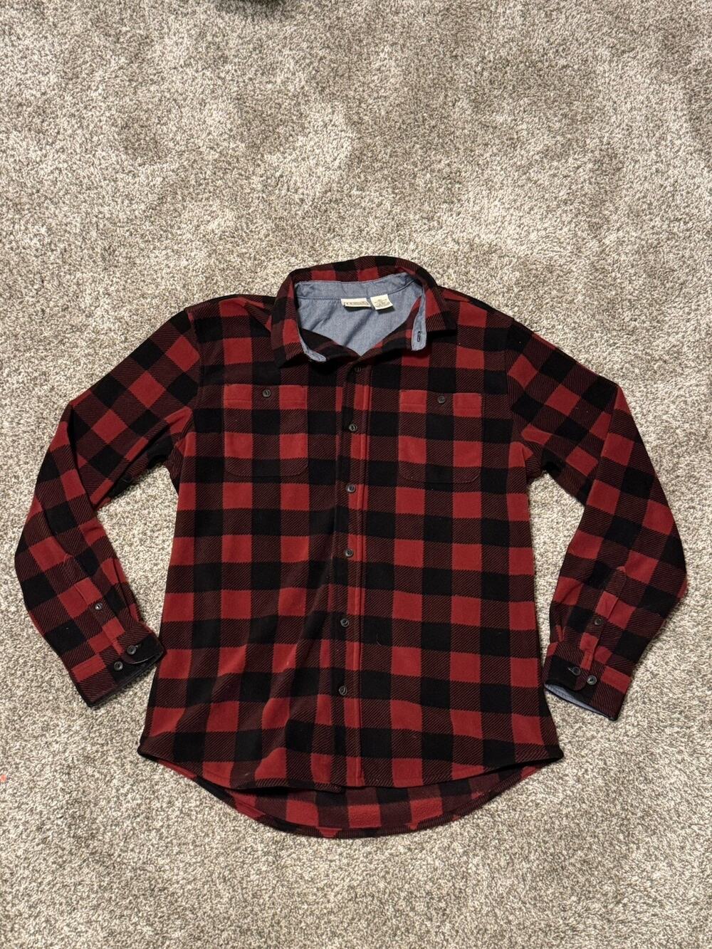 L.L. Bean Men's Long Sleeve Flannel Button Up Shirt Red Black Plaid Size M